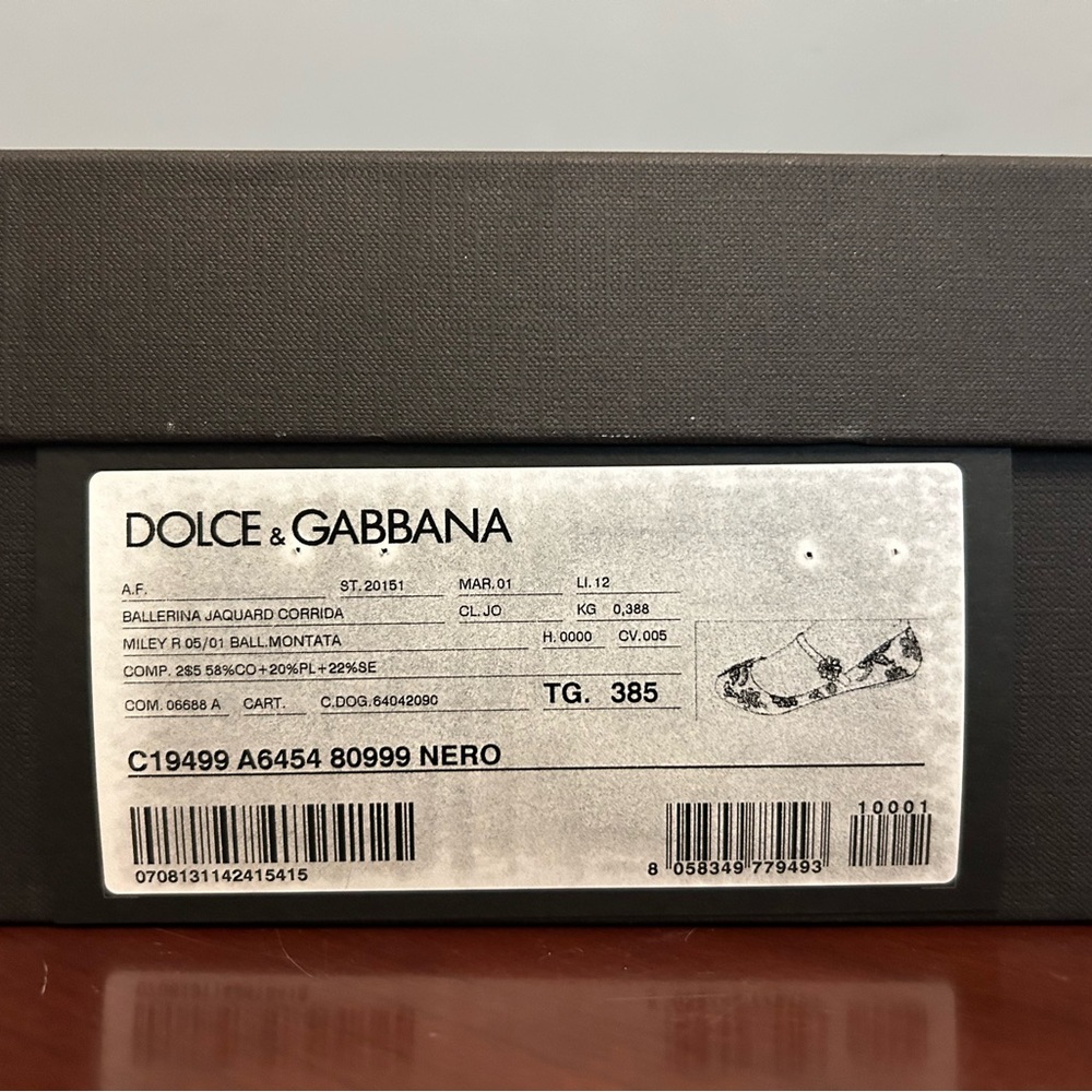 Dolce & Gabbana Black Brocade Embellished Mary Jane Ballerina Flats, size EU38.5 - Picture 15 of 16